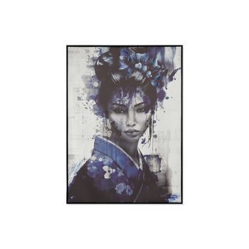 Cuadro Lienzo Ps 103x4x143 Geisha Enmarcado Azul