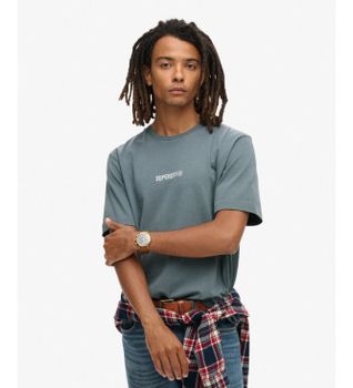 Superdry para hombre. M1012028A Camiseta micrologotipo estampado azul (XL), Casual, Algodón, Manga corta