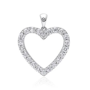 Colgante corazón de oro blanco 18 quilates, diamantes talla brillante, aprox. 0,93 ct.