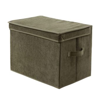 Caja de almacenamiento con tapa de tejido pana verde caqui - h30 cm