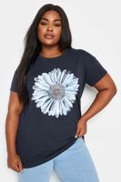 yours camiseta negra de flor con tachas mujer curvy y tallas grandes yours