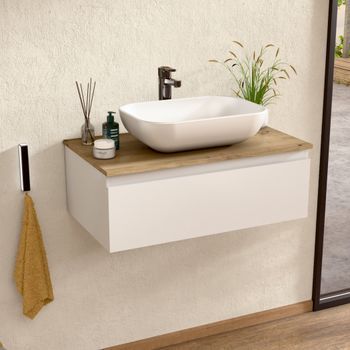 Mueble Baño Suspendido 60 Cm Blanco/roble, Lavabo Bellobath