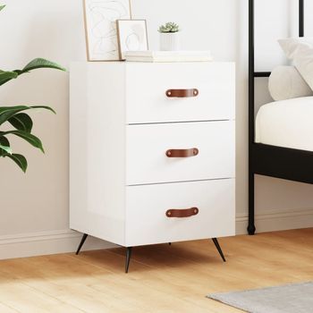 Mesita De Noche - Mueble De Dormitorio - Madera De Ingeniería - Blanco Brillo (40x40x66cm)