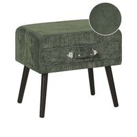 mesita de noche con almacenaje tapizada en pana verde patas negras 46 x 50 x 35 cm en forma de maleta eurostar