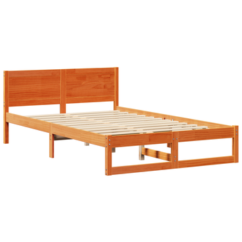 Cama Matrimonial | Cama Doble | Estructura De Cama Cera Marrón Madera Maciza 120 X 190 Cm Cfw85704