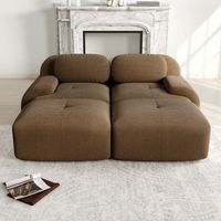 sofa modular sin marco de 2 plazas de pana marron con reposabrazos curvos