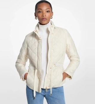 Michael Kors para mujer. MT520IB3SB Chaqueta acolchada con cinturón blanco roto (XS), Casual, Poliéster Reciclado