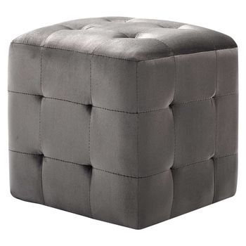 Pack 2 Uds Mesitas De Noche | Mesa Auxiliar | Mesilla Terciopelo Gris 30x30x30 Cm