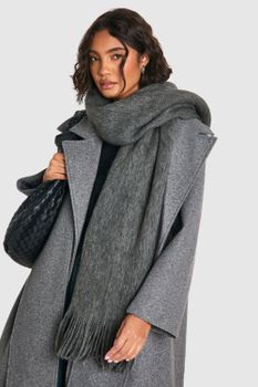 Bufanda De Punto Con Flecos, Gris