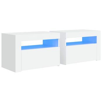 Pack 2 Uds Mesitas De Noche | Mesa Auxiliar | Mesilla Con Led Blanco 60x35x40 Cm