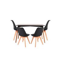 conjunto mesa tower rectangular 120 x 80 cm negra y pack 4 sillas synk basic - negro