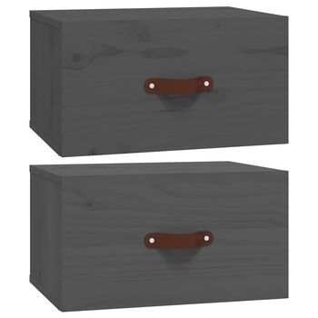 Pack 2 Uds Mesita De Noche | Mesa Auxiliar | Mesilla De Pared Gris 40x29,5x22 Cm