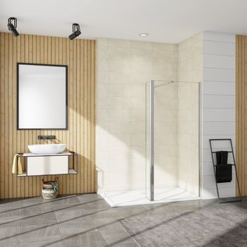 Aica Walkin Mampara Panel De Ducha 2 Hojas Panel Fijo+lateral Giratorio Vidrio 8mm Antical Con Barra Ajustable 73-120cm [(133.9-135.9)+40]x200cm