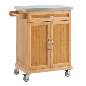 Carrito de cocina con 2 puertas y 1 cajón bambú color natural