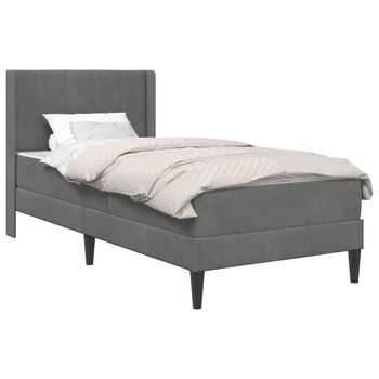 Cama Individual | Cama Para Adulto | Estructura De Cama Con Colchón Gris Oscuro 90 X 200 Cm