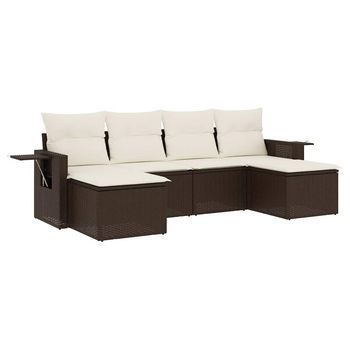 Set Sofás De Jardín 6 Piezas | Mueble De Jardín Y Cojines Ratán Sintético Marrón