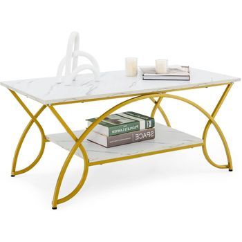 Mesa De Centro Costway Centro De 2 Niveles (45 X 100 X 50 Cm - Metal - Blanco)