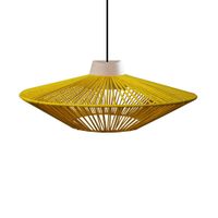 lampara de suspension metal y madera natural pantalla hilo amarillo