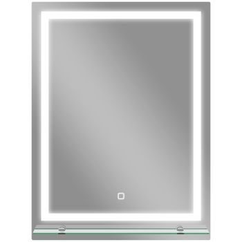 kleankin Espejo para Baño 60x80 cm con 3 Colores de Luz Estante de Vidrio Función de Memoria e Interruptor Táctil Plata