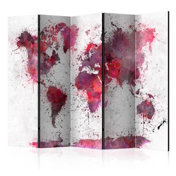 Biombo - World Map: Red Watercolors Ii (225x172 Cm)
