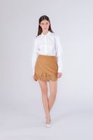 falda de ante sintetico con dobladillo cortado a laser tobacco m