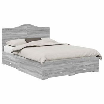 Cama Matrimonial | Cama Para Adulto | Estructura De Cama Con Cabecera Gris Sonoma 140 X 190 Cm