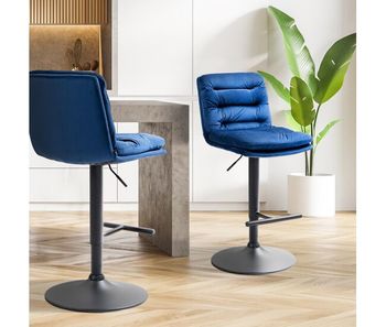 Set de 2 taburetes de bar damar en terciopelo azul 56x42x94 cm