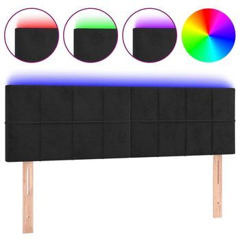 Cabecero Cama Con Led | Panel De Cabecera De Terciopelo Negro 144x5x78/88 Cm