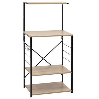 Armario Microondas Madera Ingeniería Negro Roble 60x39,6x123 Cm Vidaxl