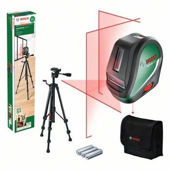 Bosch Home And Garden Láser De Líneas Cruzadas Universallevel 3 Con Trípode (3 Láser, Línea Vertical A 90° Para Una Cruzada En Techo Y Punto Plomada Suelo, Caja Cartón)