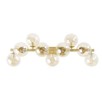 Aplique de pared de acero dorado y 8 globos de cristal ámbar