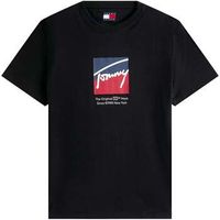 tommy jeans camiseta graphic print signature logo t-shirt black para hombre