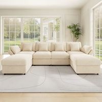 sofa modular de chenilla de 4 plazas con 2 reposapies y reposabrazos regulables - 284 x 1565 x 86 cm - beige