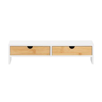 Soporte para monitor con 2 cajónes blanco y natural