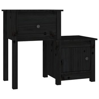Mesita De Noche | Mesa Auxiliar | Mesilla Madera Maciza De Pino Negro 79,5x38x65,5 Cm