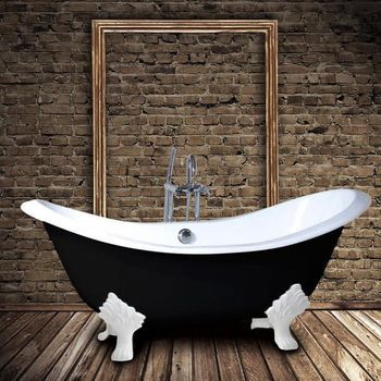 Bañera De Hierro Kingston Negra 182 Cm Patas Blancas