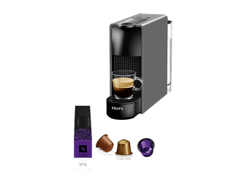 Cafetera de cápsulas - Nespresso® Krups XN110B Essenza Mini, 1310 W, 19 Bar, 0.6 L, Calentamiento en 25 s, Apagado automático, Gris