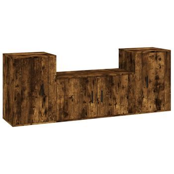 Set De 3 Uds Muebles Tv | Mueble De Salón | Armario Tv Madera Contrachapada Roble Ahumado