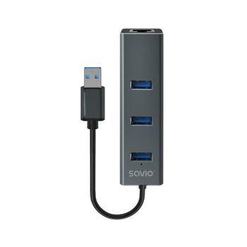 Hub Savio 3 puertos 5 Gbps modelo AK-58 con adaptador RJ-45 Gigabit