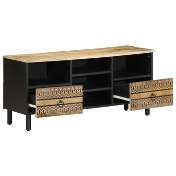 Mueble De Tv | Mueble De Salón | Gabinete De Tv Madera Maciza De Mango Rugosa Negro 100x33,5x46 Cm