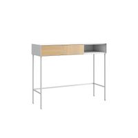 consola recibidor con almacenamiento en madera acabado blanco y roble