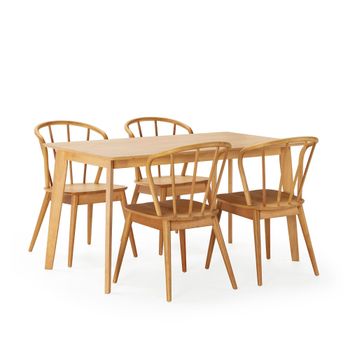 Juego de mesa 140x80 cm y 4 sillas de comedor color roble