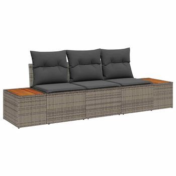 Conjunto De Sofá De Jardín Con Cojín 3 Piezas | Mueble De Jardín Gris Ratán Sintético