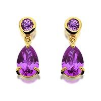 9ct gold amethyst drop earrings - 16mm drop - g1830