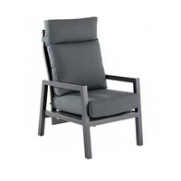 sillon de jardin reclinable con sistema hidraulico y aluminio reforzado en color antracita altura sillon 104 cm y cojines en color gris