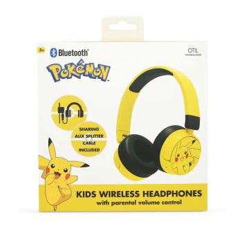 AURICULARES INFANTILES SIN CABLE POKEMON PIKACHU CON CONTROL PARENTAL DE VOLUMEN Y CABLE PARA COMPARTIR AUDIO OTL Technologies