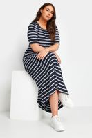 yours vestido largo canale azul y blanco de rayas marineras mujer curvy y tallas grandes yours