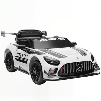 AIYAPLAY Coche Eléctrico para Niños Mercedes-AMG GT3 Evo con Mando a Distancia Motor Doble Ruedas Auxiliares Asa Música Blanco   Aosom España