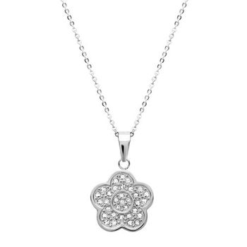 Colgante de acero inoxidable motivo flor con circonita incl. cadena