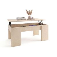 mesa de centro elevable con almacenaje 100x425-53 cm vita microcemento beige 50 x 45 x 50 cm